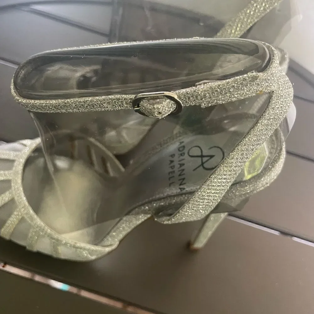 New Adrianna Papell Silver Mesh Platform Metallic Peep Toe Heels Size 7M